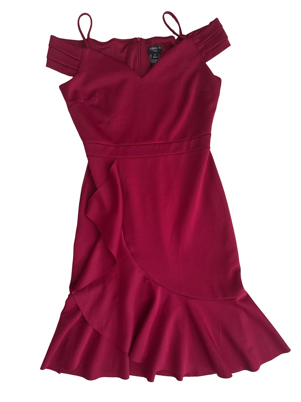 Alexa B One-Shoulder Ruffle Midi Dress in Burgundy
